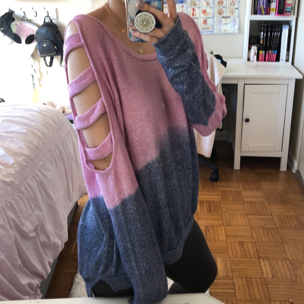 Slouchy pink and blue ombré sweater